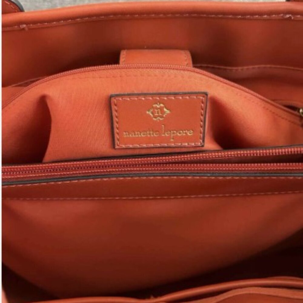 Nanette Lepore Whitley Satchel Shoulder Tote Bag - Striped Red Orange - Picture 5 of 5